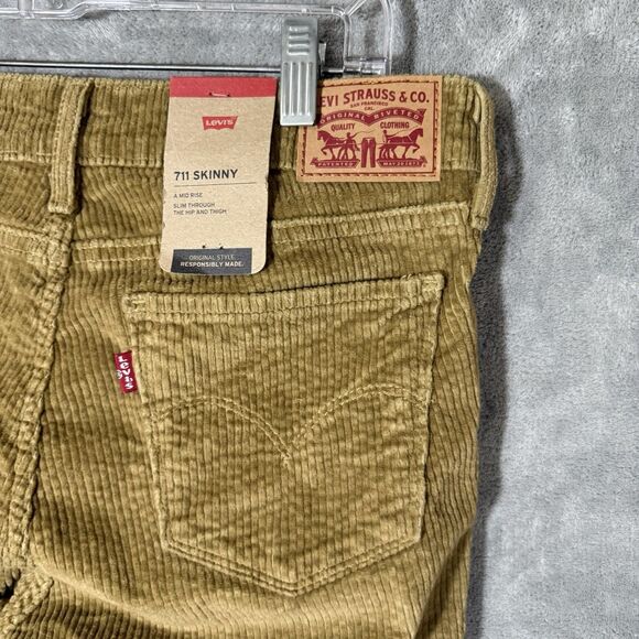NWT Levi’s Women 711 Skinny Corduroy Pants 29x30 (*29x28) Mustard Mid Rise Slim - Picture 2 of 10